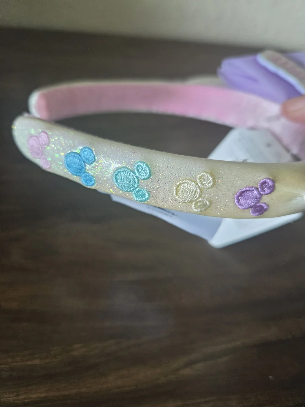 Walt Disney World Sign Pastel Purple Pink and White Shimmer Ears Headband New